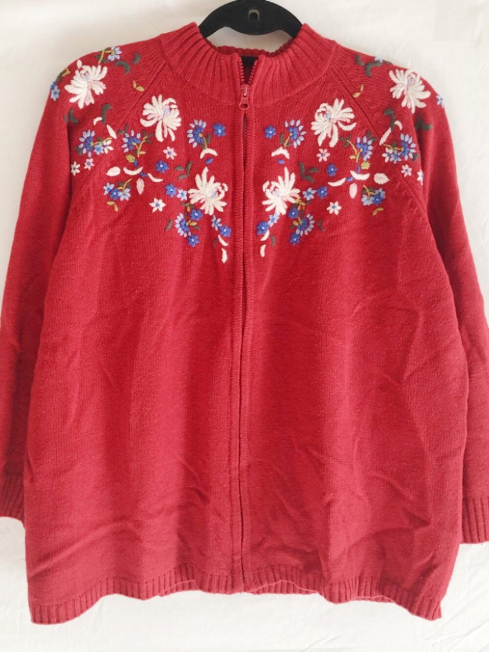 Vintage 90s Brick Red Embroidered Cardigan Sweater